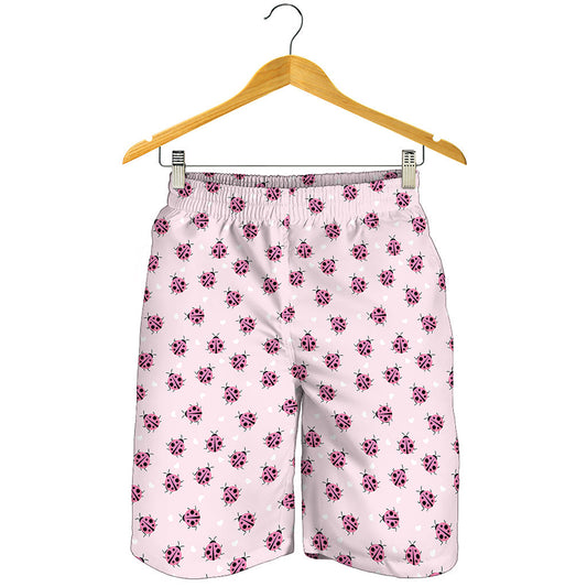 Pink Ladybug Pattern Print Men's Shorts