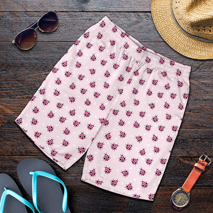 Pink Ladybug Pattern Print Men's Shorts