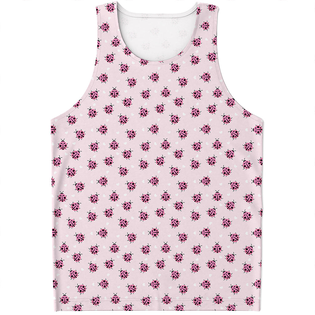 Pink Ladybug Pattern Print Men's Tank Top