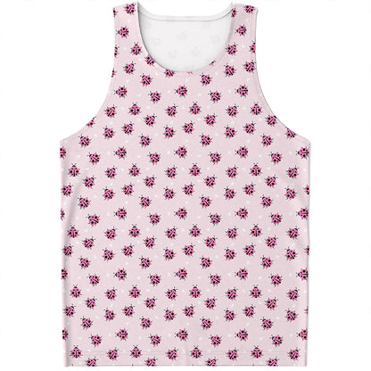 Pink Ladybug Pattern Print Men's Tank Top