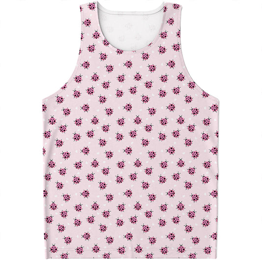 Pink Ladybug Pattern Print Men's Tank Top