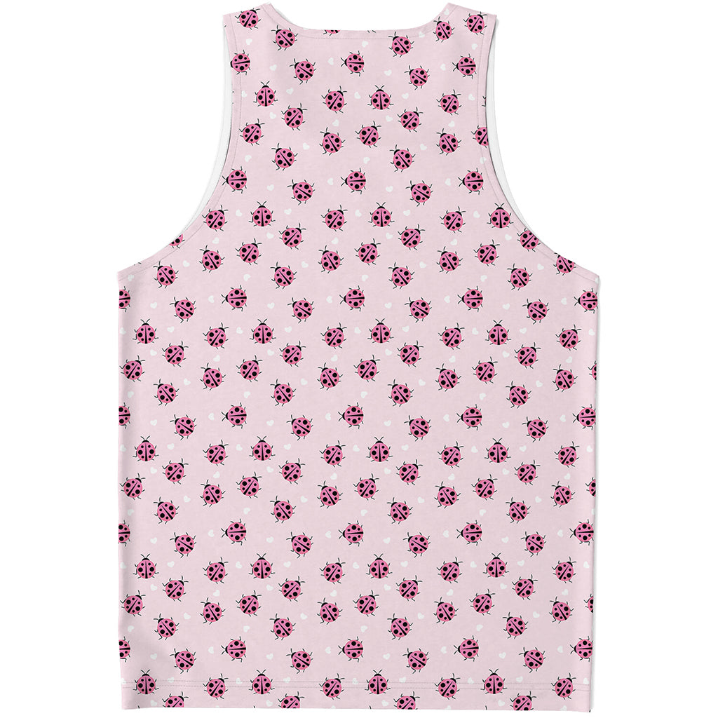 Pink Ladybug Pattern Print Men's Tank Top