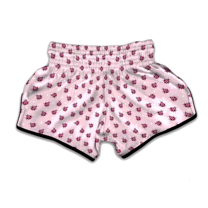 Pink Ladybug Pattern Print Muay Thai Boxing Shorts