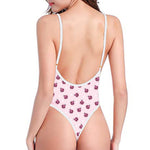 Pink Ladybug Pattern Print One Piece High Cut Swimsuit