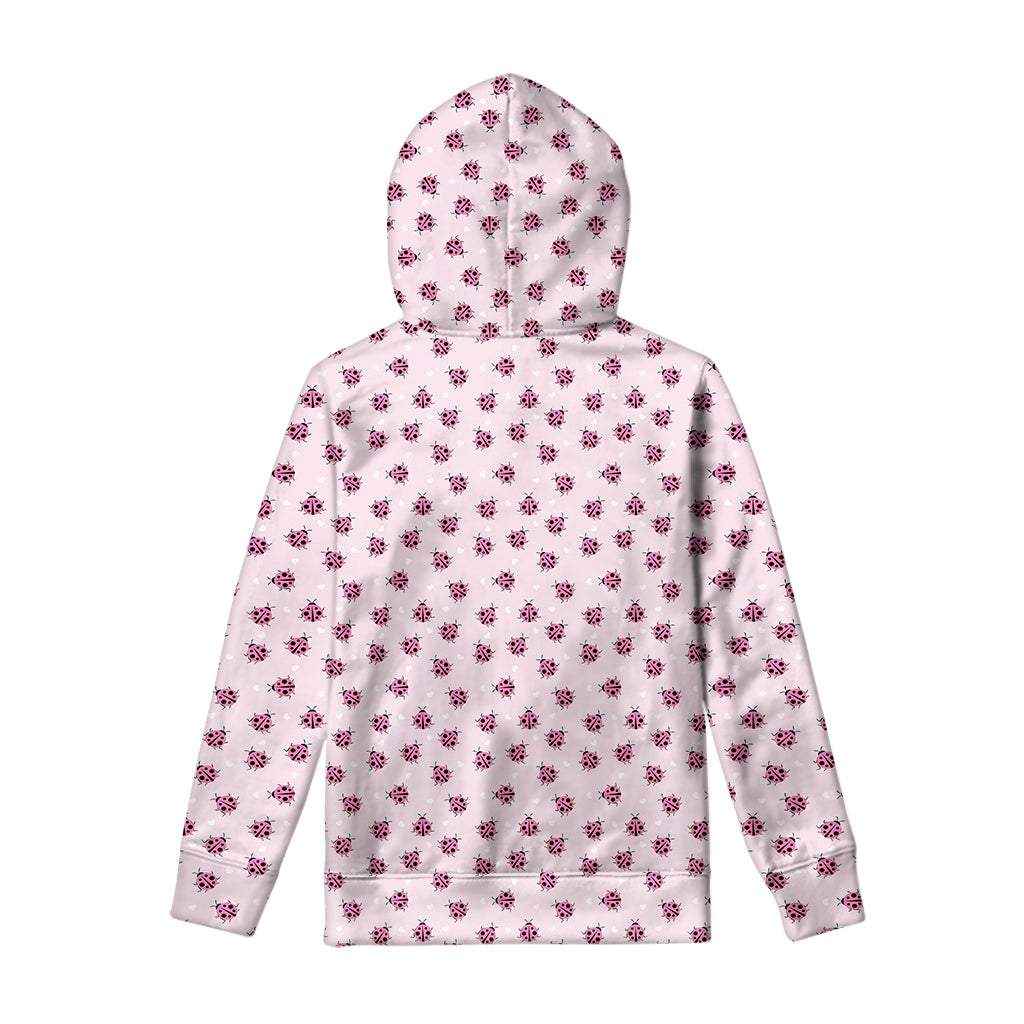 Pink Ladybug Pattern Print Pullover Hoodie