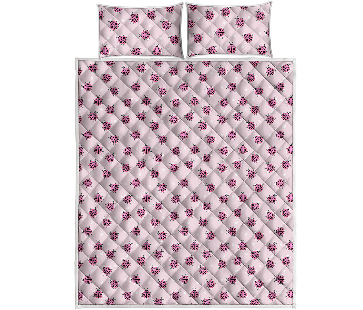 Pink Ladybug Pattern Print Quilt Bed Set