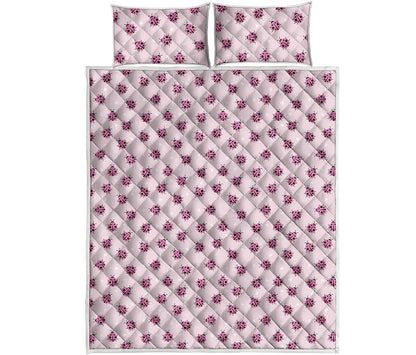 Pink Ladybug Pattern Print Quilt Bed Set