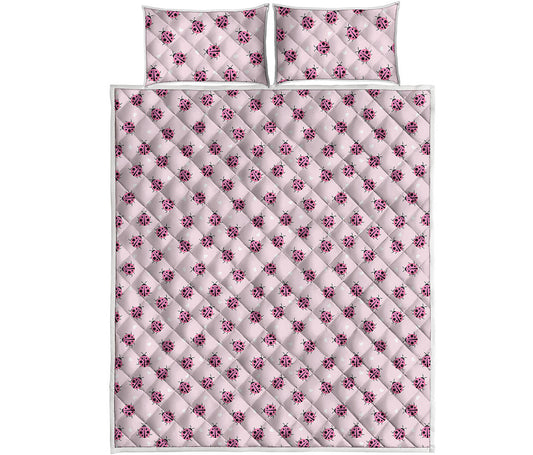 Pink Ladybug Pattern Print Quilt Bed Set