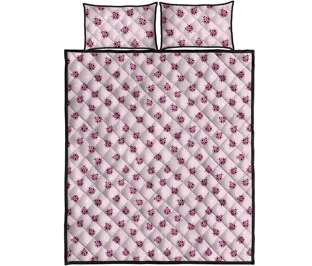 Pink Ladybug Pattern Print Quilt Bed Set