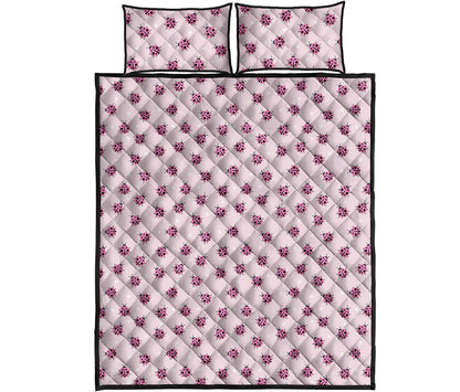 Pink Ladybug Pattern Print Quilt Bed Set