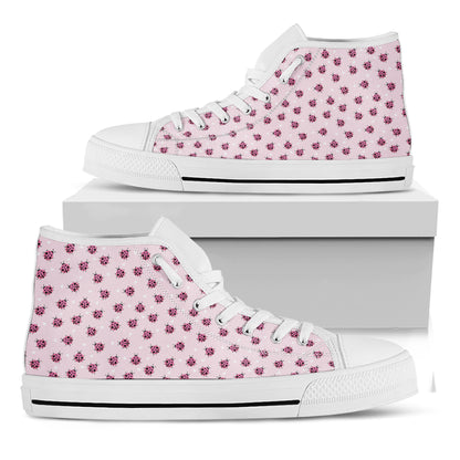 Pink Ladybug Pattern Print White High Top Shoes