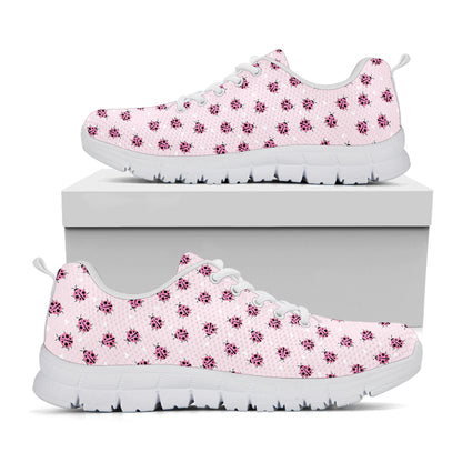 Pink Ladybug Pattern Print White Sneakers