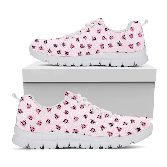 Pink Ladybug Pattern Print White Sneakers