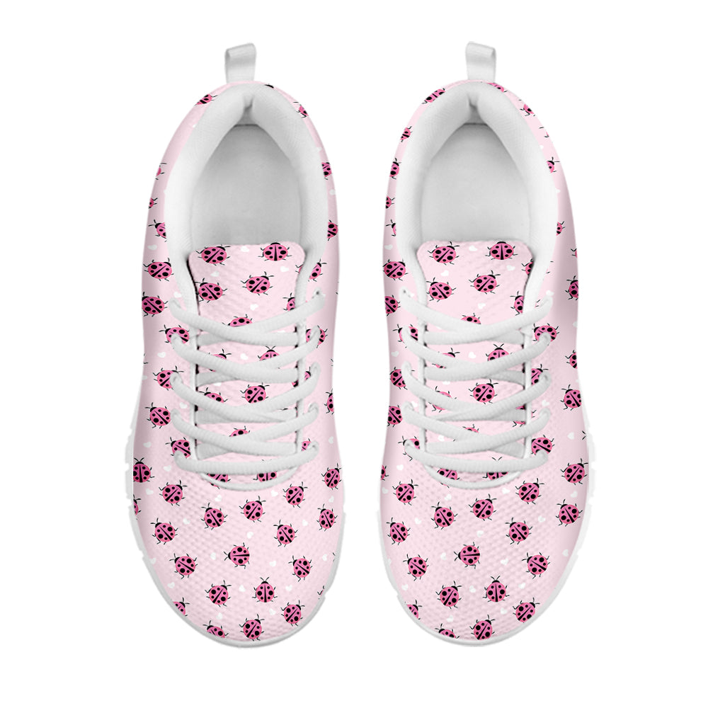 Pink Ladybug Pattern Print White Sneakers