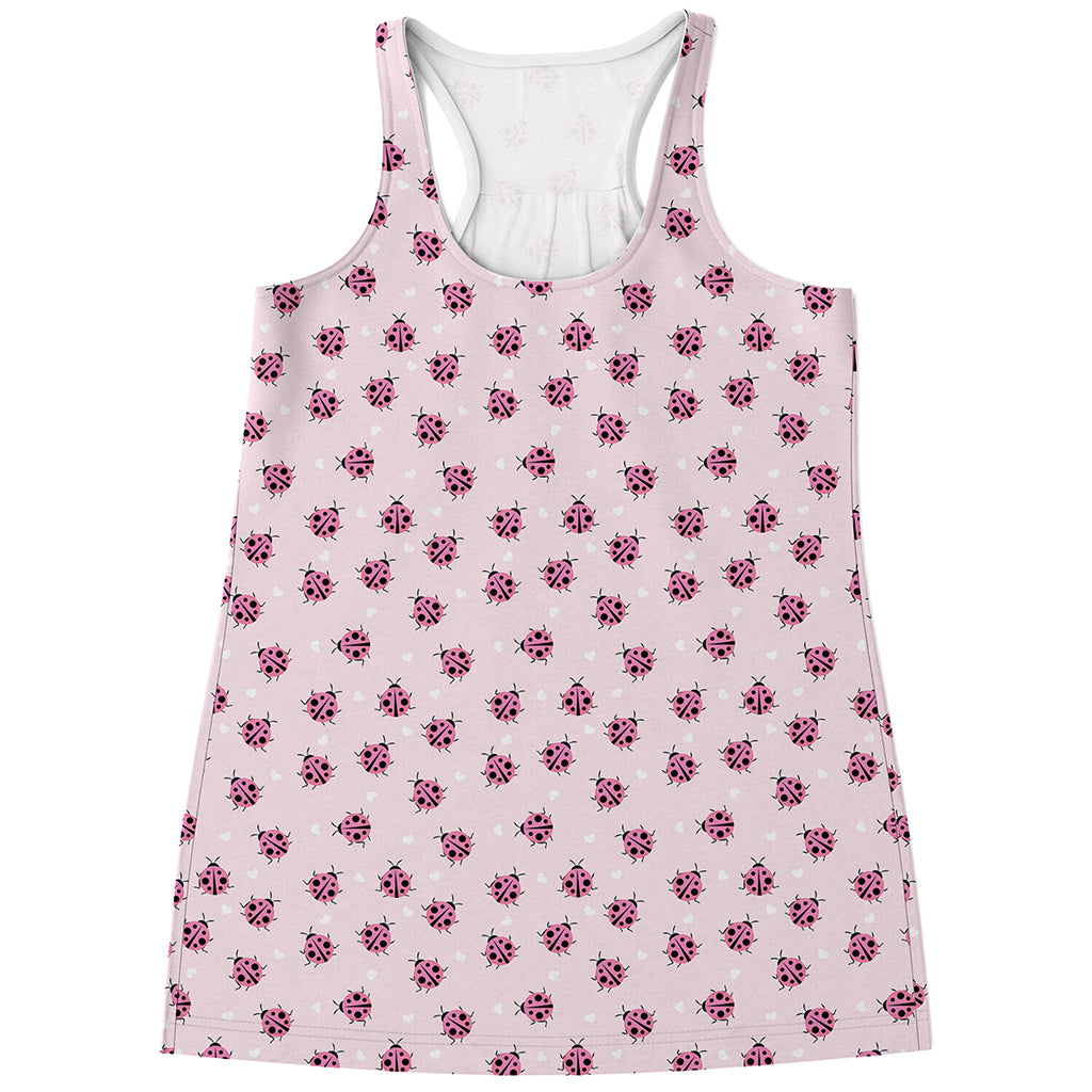 Pink Ladybug Pattern Print Women's Racerback Tank Top
