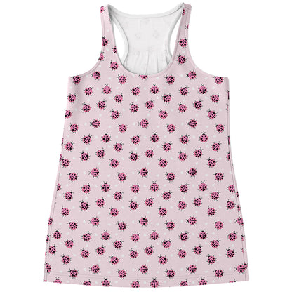 Pink Ladybug Pattern Print Women's Racerback Tank Top