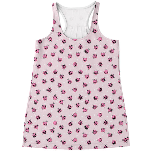 Pink Ladybug Pattern Print Women's Racerback Tank Top