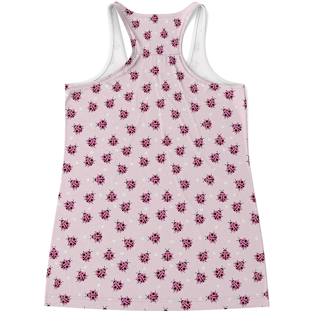 Pink Ladybug Pattern Print Women's Racerback Tank Top