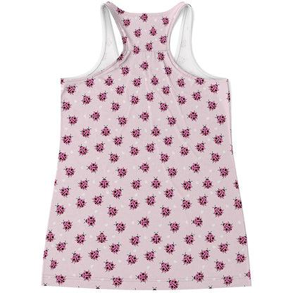 Pink Ladybug Pattern Print Women's Racerback Tank Top