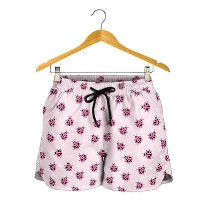 Pink Ladybug Pattern Print Women's Shorts
