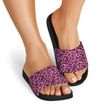 Pink Leopard Print Black Slide Sandals