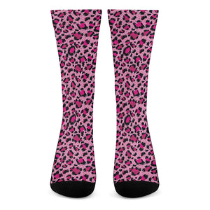 Pink Leopard Print Crew Socks