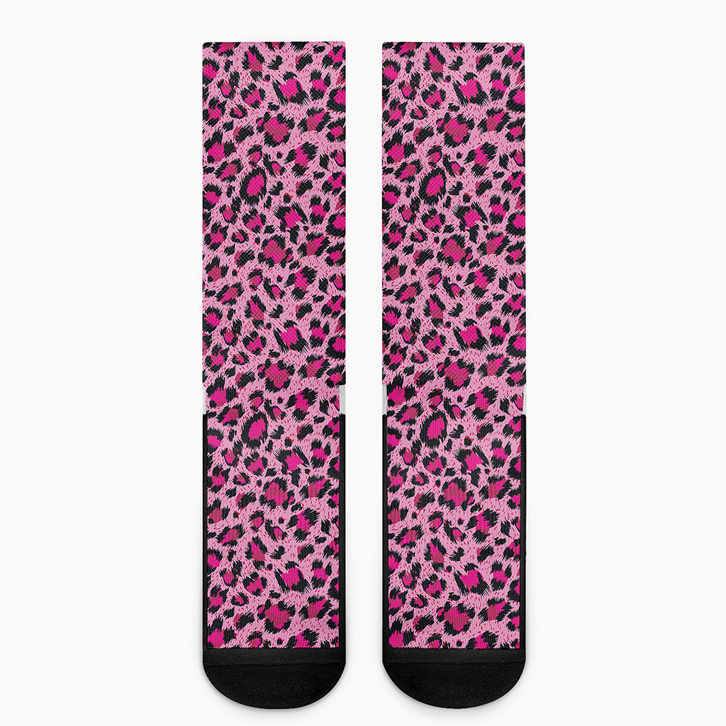 Pink Leopard Print Crew Socks