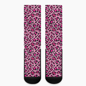 Pink Leopard Print Crew Socks