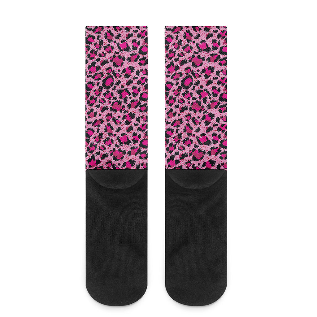 Pink Leopard Print Crew Socks