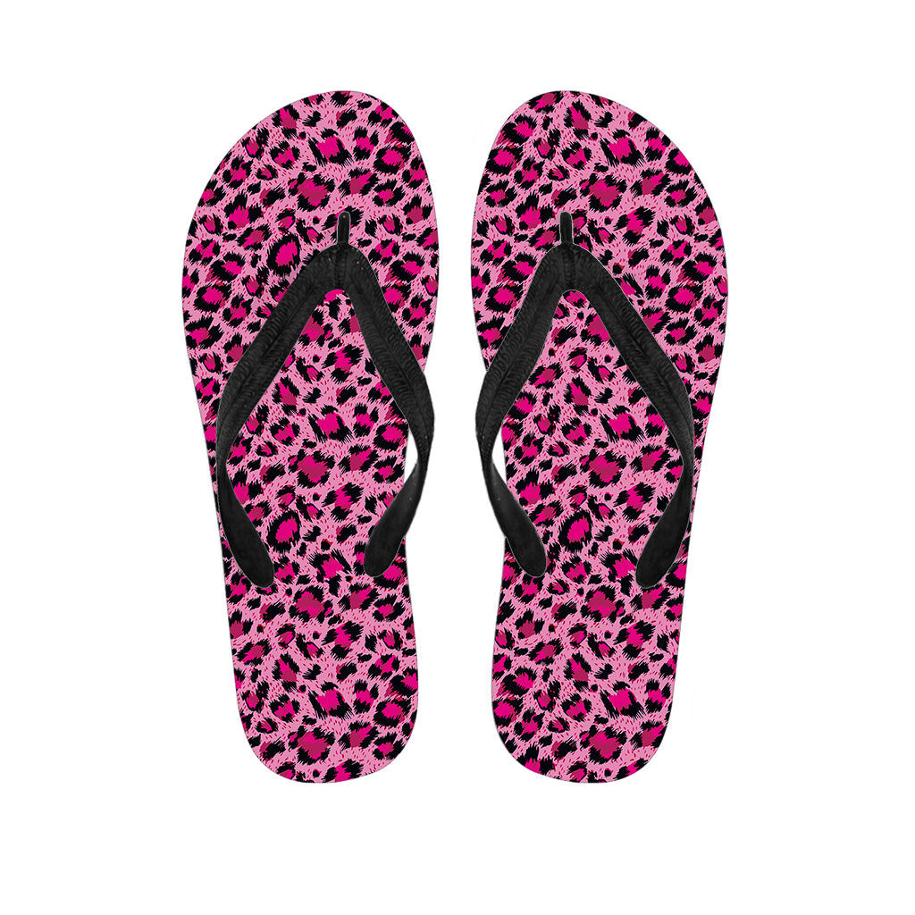 Pink Leopard Print Flip Flops