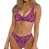 Pink Leopard Print Front Bow Tie Bikini