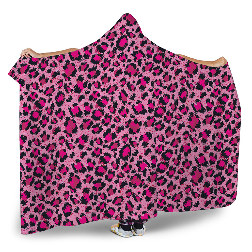 Pink Leopard Print Hooded Blanket