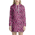 Pink Leopard Print Pullover Hoodie Dress
