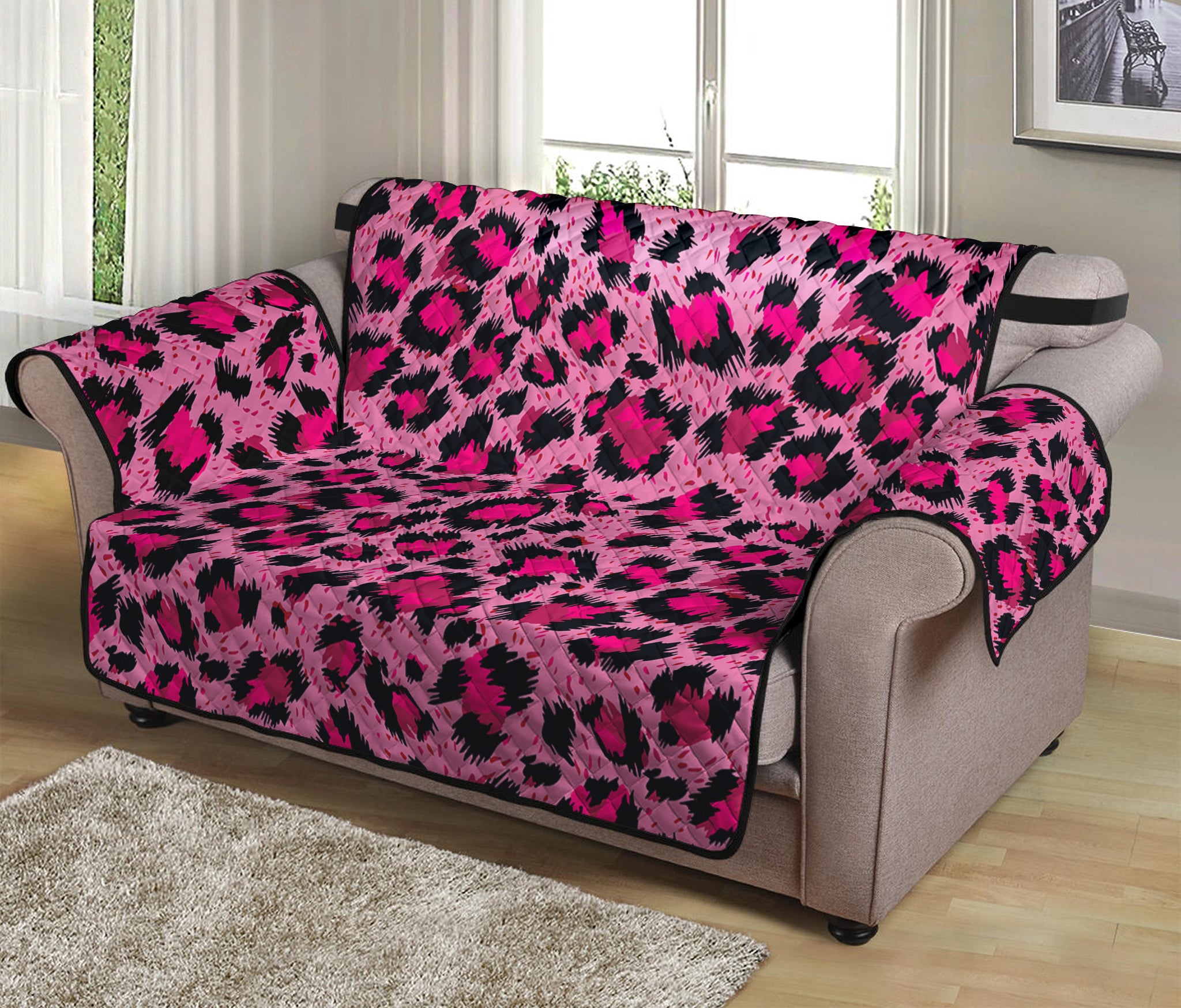 Pink Leopard Print Loveseat Protector