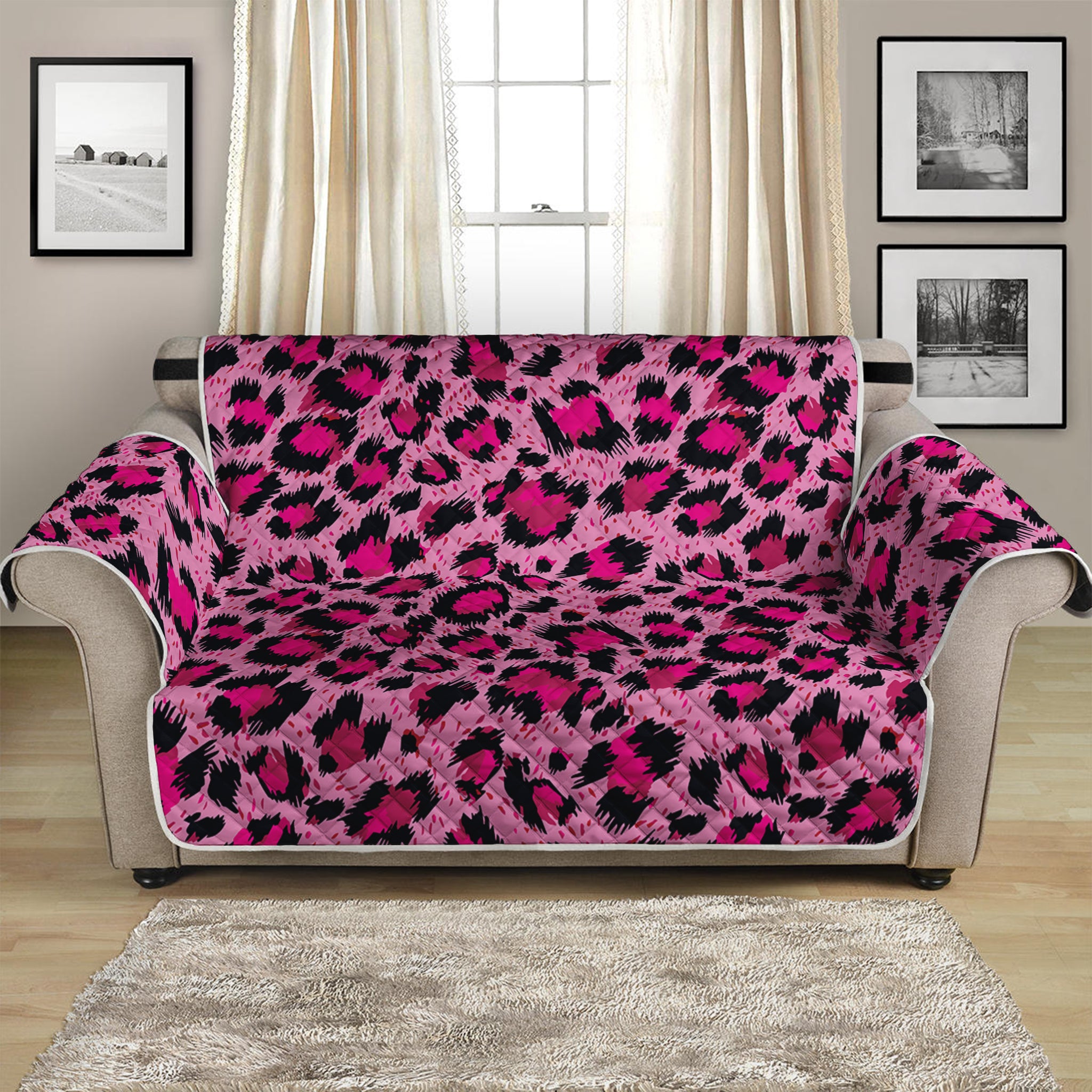 Pink Leopard Print Loveseat Protector