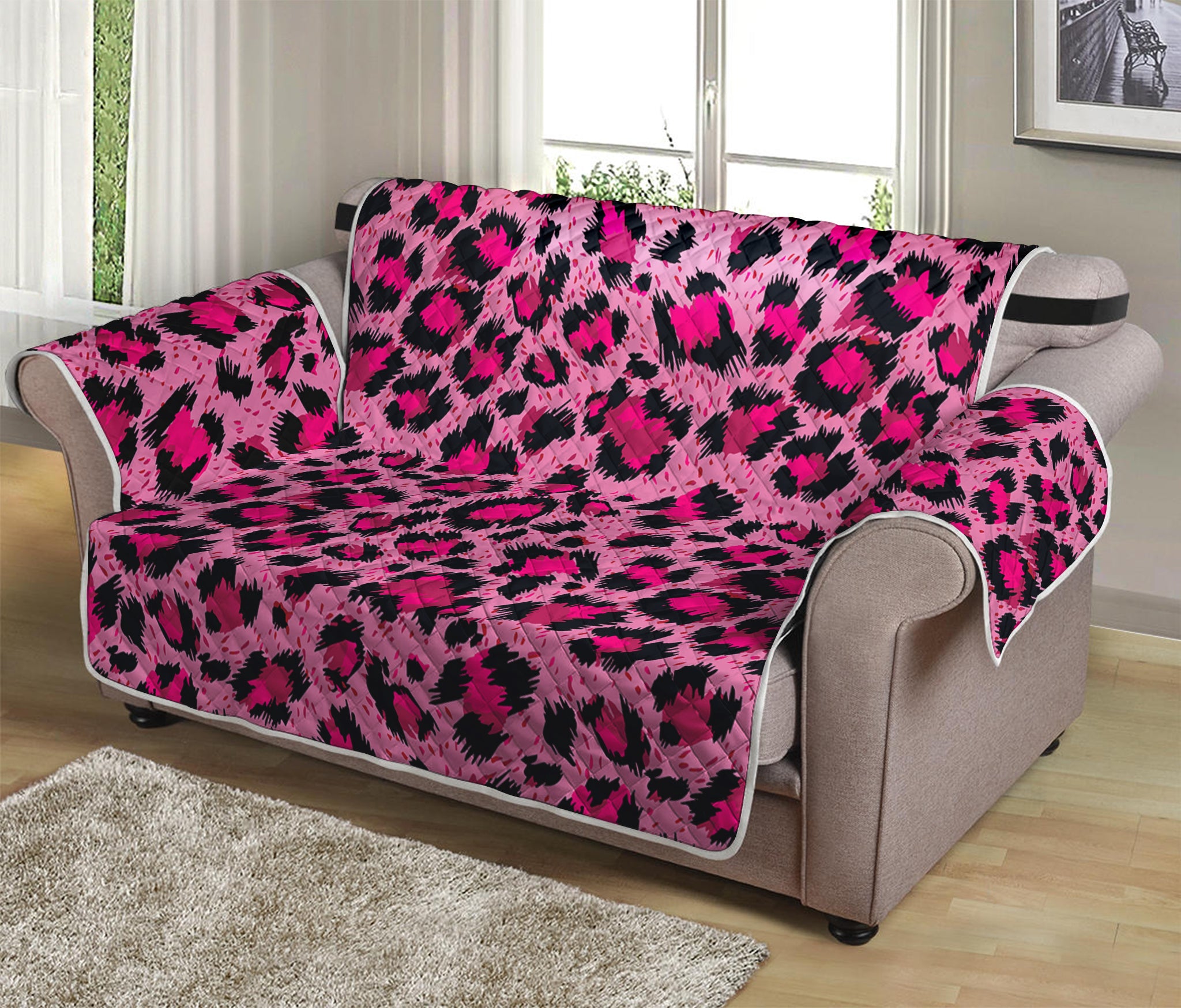 Pink Leopard Print Loveseat Protector