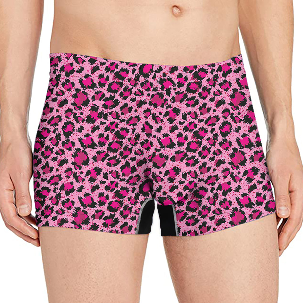 Pink Leopard Print Men's Boxer Briefs