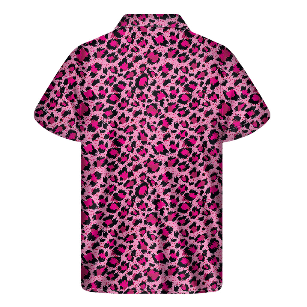 Pink Leopard Print Men's Short Sleeve Shirt