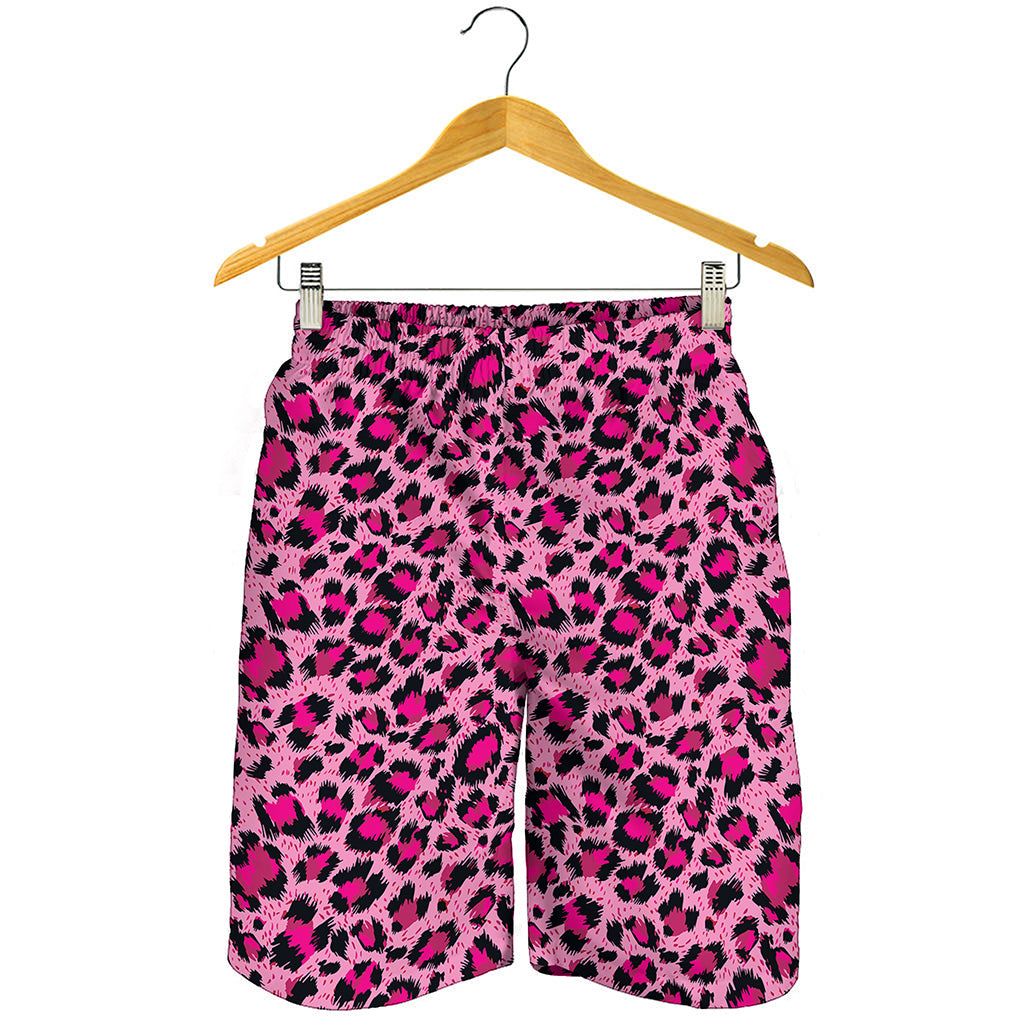 Pink Leopard Print Men's Shorts