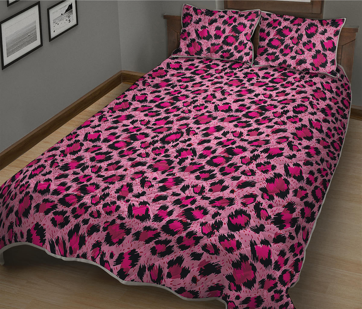 Pink Leopard Print Quilt Bed Set