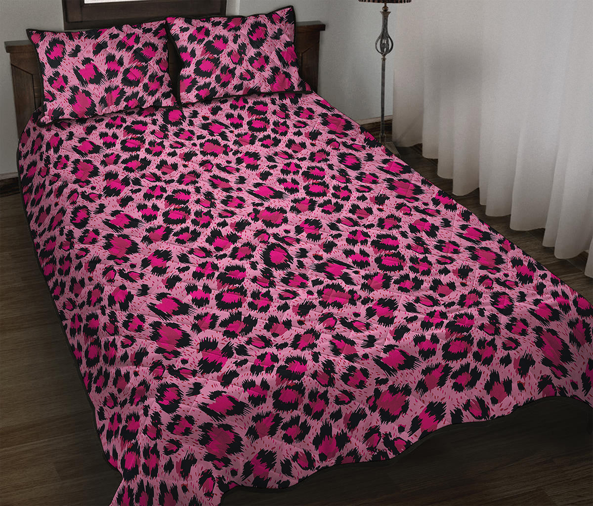 Pink Leopard Print Quilt Bed Set