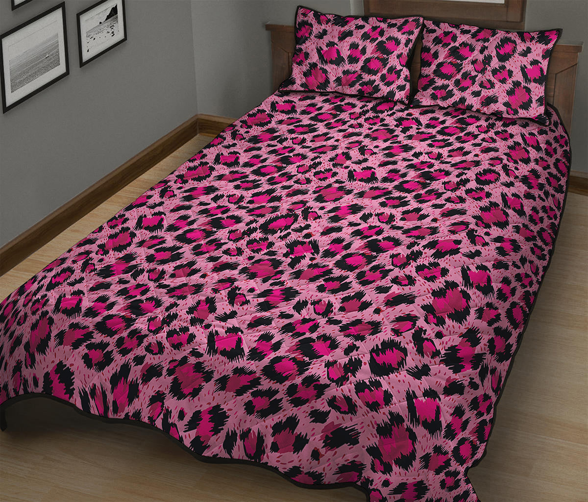 Pink Leopard Print Quilt Bed Set