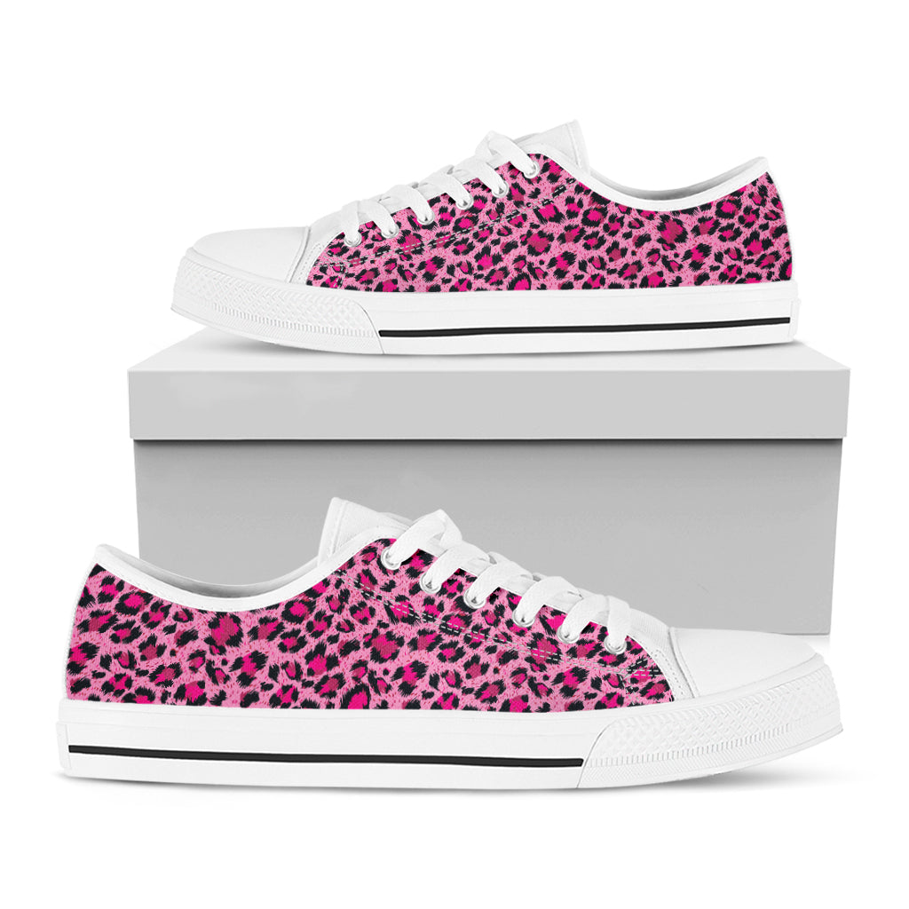Pink Leopard Print White Low Top Shoes