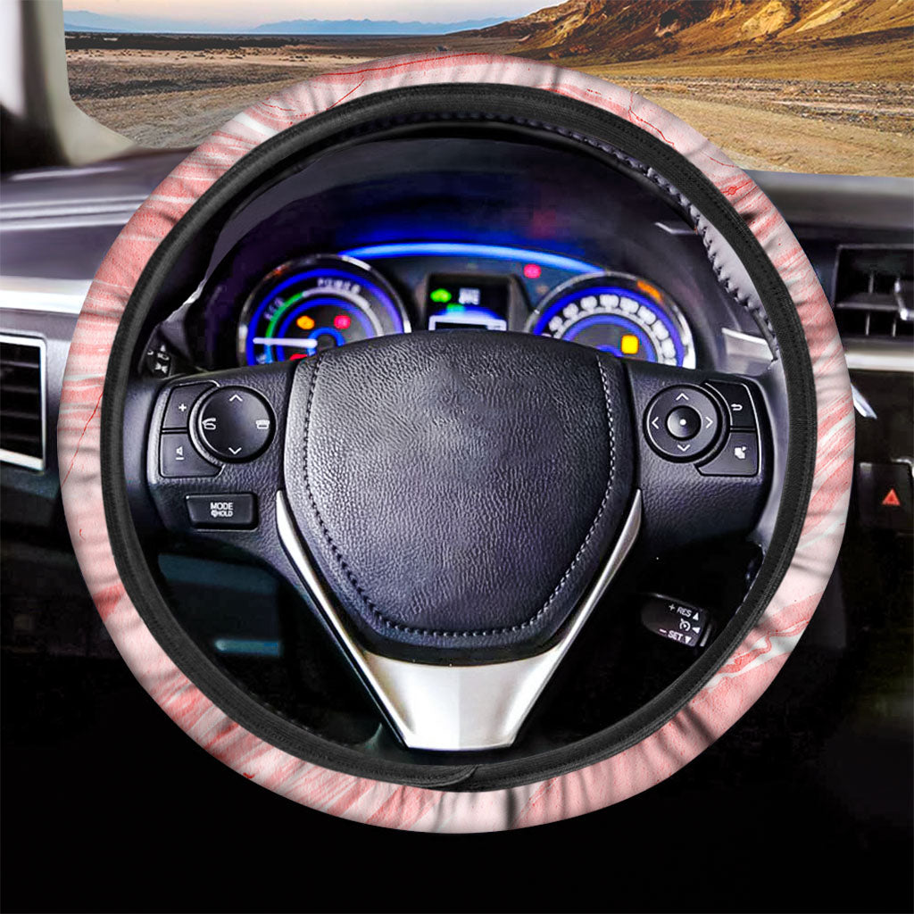 Pink Liquid Marble Print Car Steering Wheel Cover