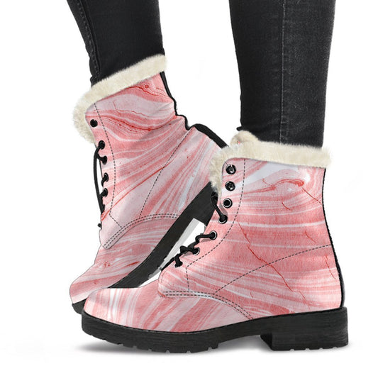 Pink Liquid Marble Print Comfy Boots GearFrost