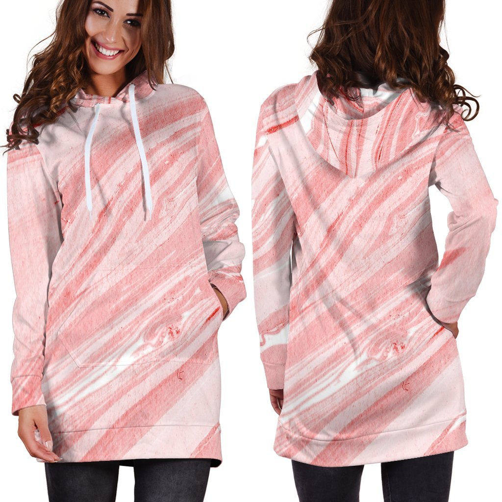 Pink Liquid Marble Print Hoodie Dress GearFrost