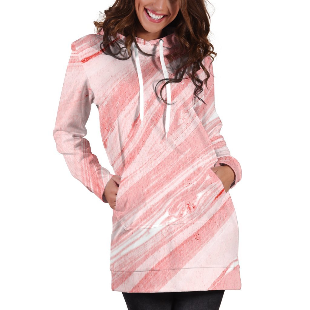 Pink Liquid Marble Print Hoodie Dress GearFrost