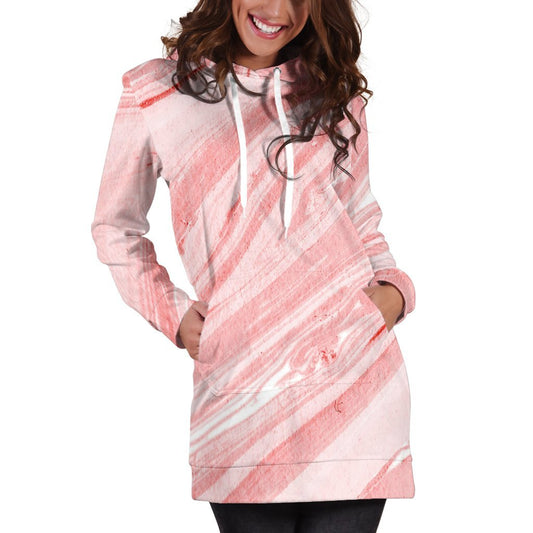 Pink Liquid Marble Print Hoodie Dress GearFrost