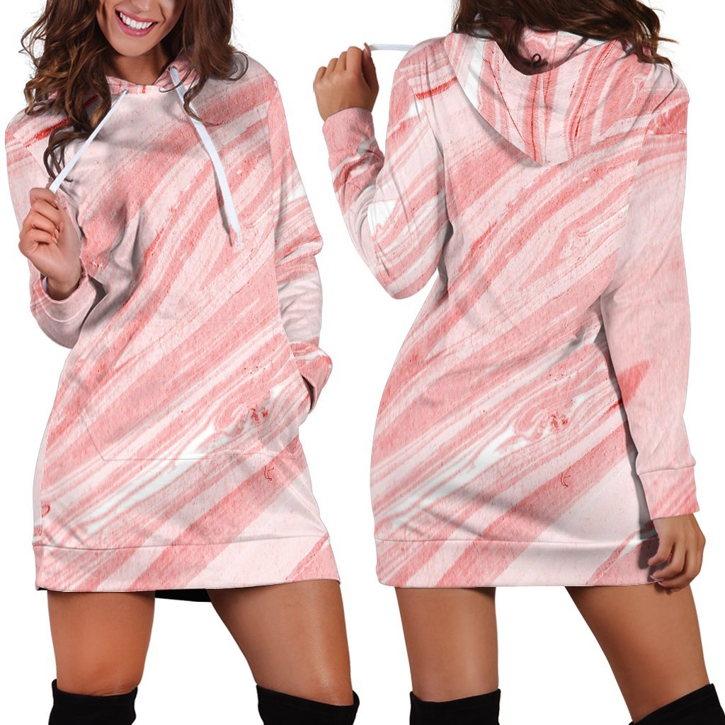 Pink Liquid Marble Print Hoodie Dress GearFrost