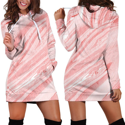Pink Liquid Marble Print Hoodie Dress GearFrost